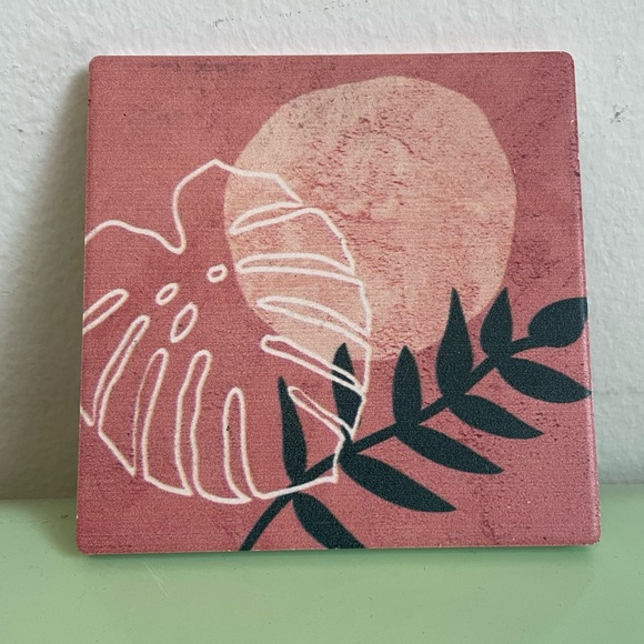 NWT Tropical Leaf Boho – Square Single Coaster Stone w/ Cork bottom - Picture 1 of 5